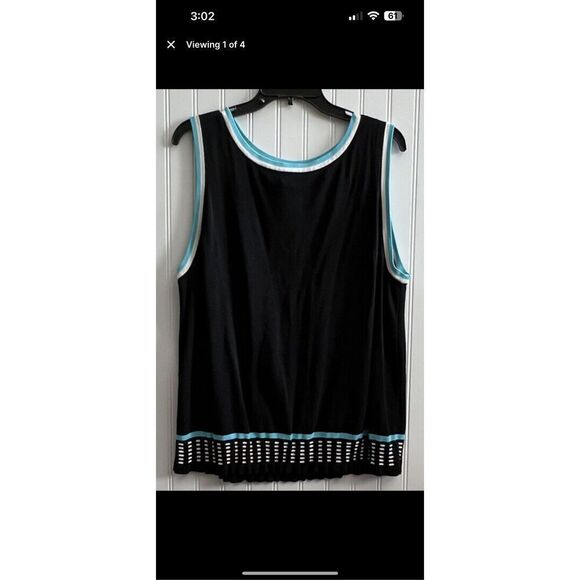 Grace Dane Lewis Sleeveless Stretch Sweater Tank Womens 3X Black Blue White Trim - Picture 6 of 6